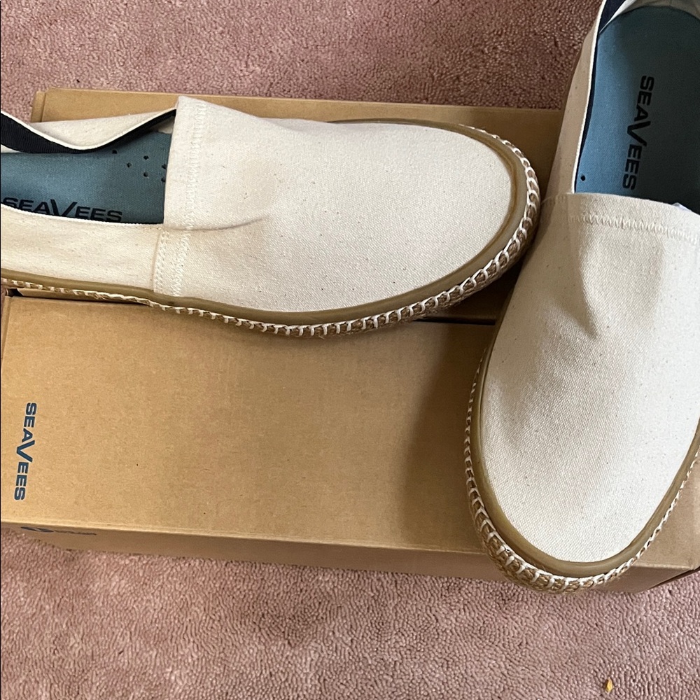 SeaVees Natural Canvas Slip-On with Tan Espadrille Trim